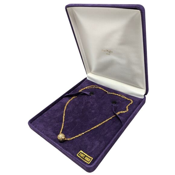 14K Solid Yellow Gold Rope Chain Necklace Gold Ball Pendant Fine Jewelry 5g - Picture 2 of 5